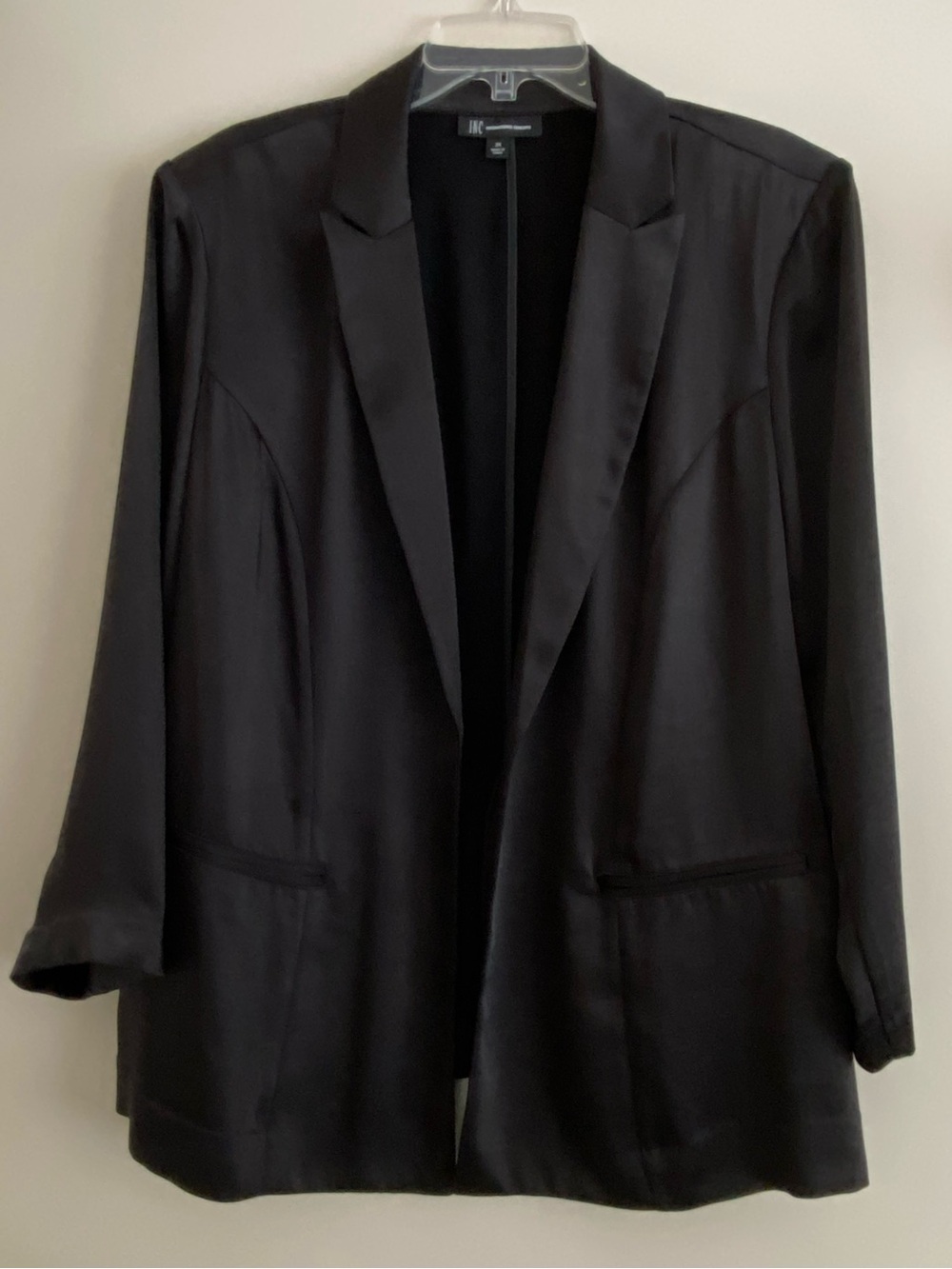INC International Concepts Black Satin Open Front Blazer
